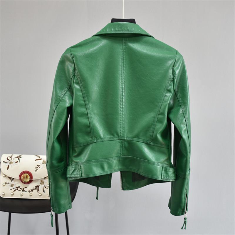 Women Soft Motorcycle Faux Leather Jackets Ladies Long Sleeve Autumn Winter Basic Street Black Green Yellow Red Coat Women's &