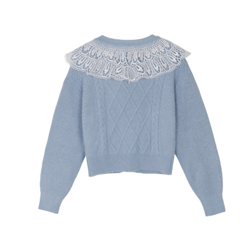 Casual Patchwork Lace Sweater For Women V Neck Long Sleeve Korean Sweaters Female Fashion Clothing Spring 210524