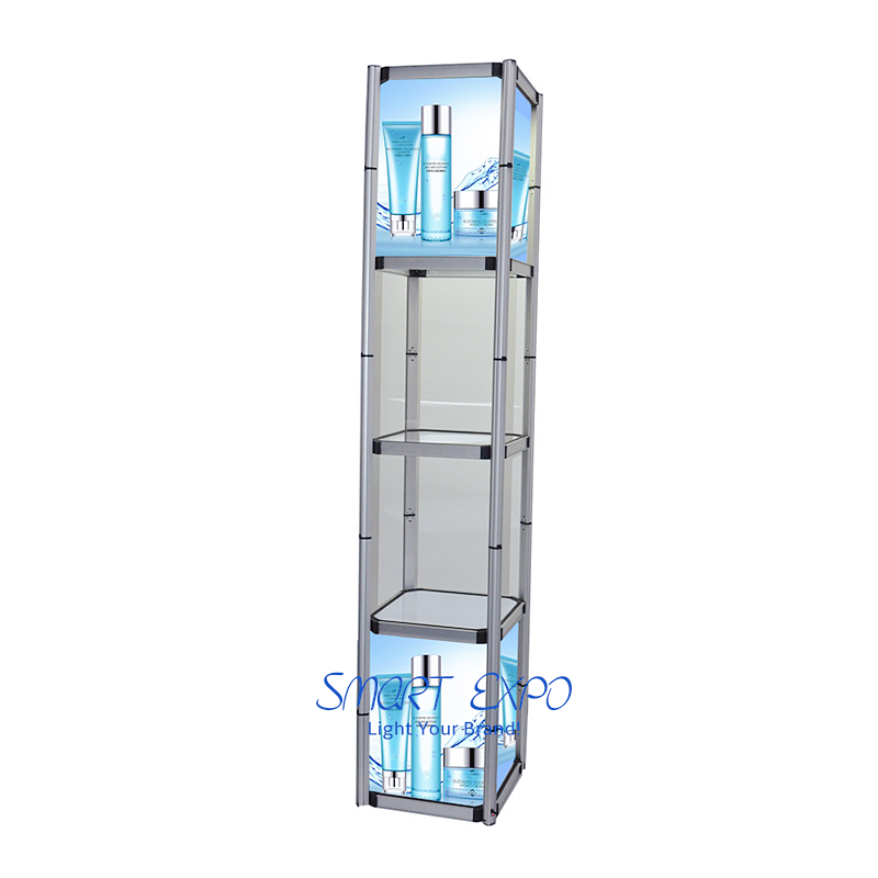 5-Layer Square Showcase Counter for Event Advertising Display with Top LED Light Easy Carry Bag