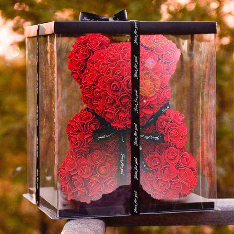 25/40cm Roses Bear with Heart Artificial Flower Rose Teddy Bear For Women Valentine Wedding Birthday Christmas Gifts Decoration 211108