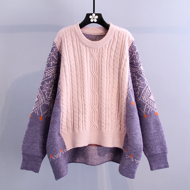 Nomikuma Oversized Women Sweater Vintage Contrast Color Twisted Patch Knitted Pullover Autumn Winter Thick Pull Femme 6C973 210427