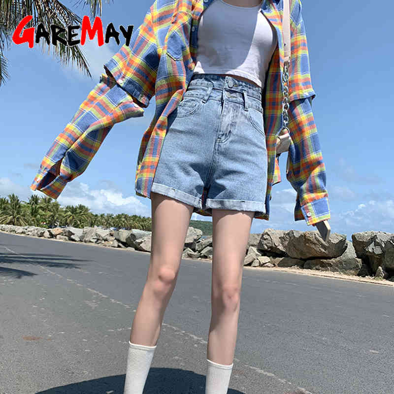 White Denim Shorts with High Waist Classic Casual Black Summer Vintage Women's Plus Size for Women 210428