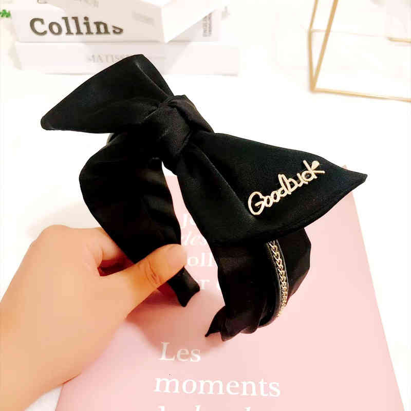 Hair Accessories Jewelry Korean Fashion Bow Chain Hoop Solid Color Fabric Versatile Headband Women's Press