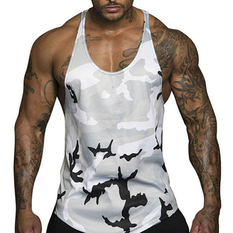 Gym Men Bodybuilding Camo Sleeveless Single Tank Top Muscle Stringer Athletic Fitness Vest Tops Summer Clothes vest 210515
