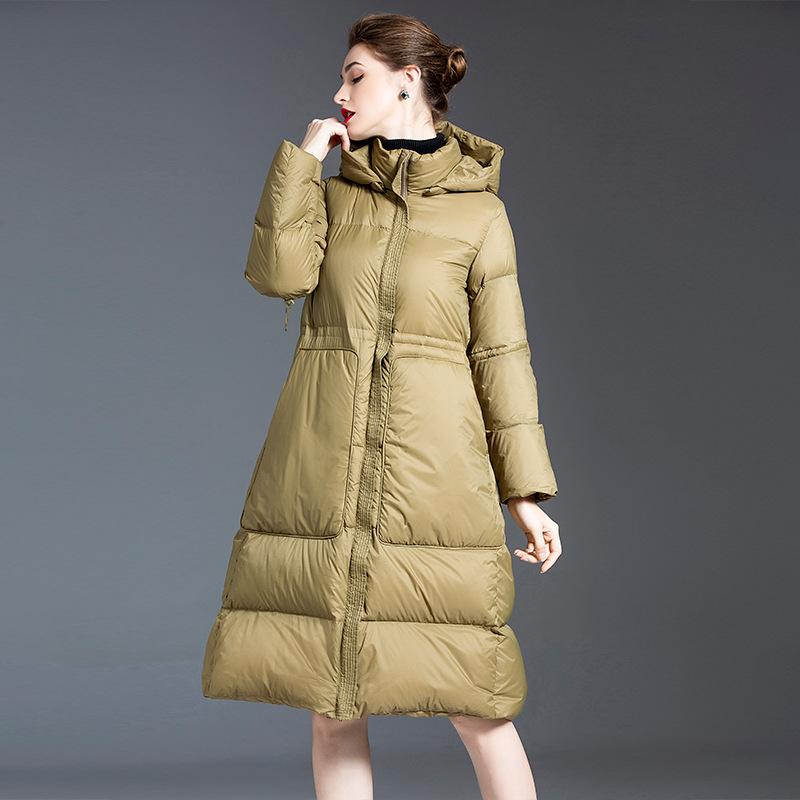Women's Down & Parkas Winter 2021 Slim Jacket Green Long Coat Duck Black Thickened Hooded Female Warm Loose Outwear