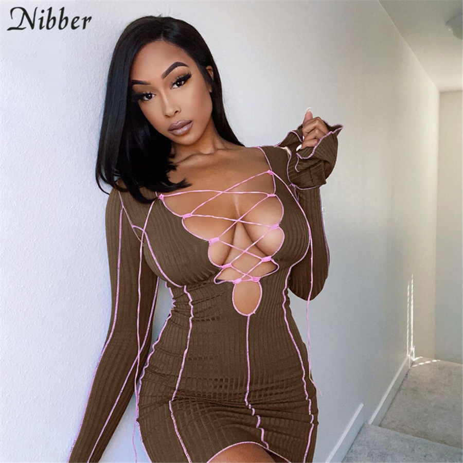 Nibber Sexy Stripe Low-Cut Hollow Out Party Night Clubwear Women Fashionable Lace Up Bodycon Street Dress Fall Casual Clother, Black
Nibber Sexy Stripe Low-Cut Hollow Out Party Night Clubwear Women Fashionable Lace Up Bodycon Street Dress Fall Casual Clother, Black