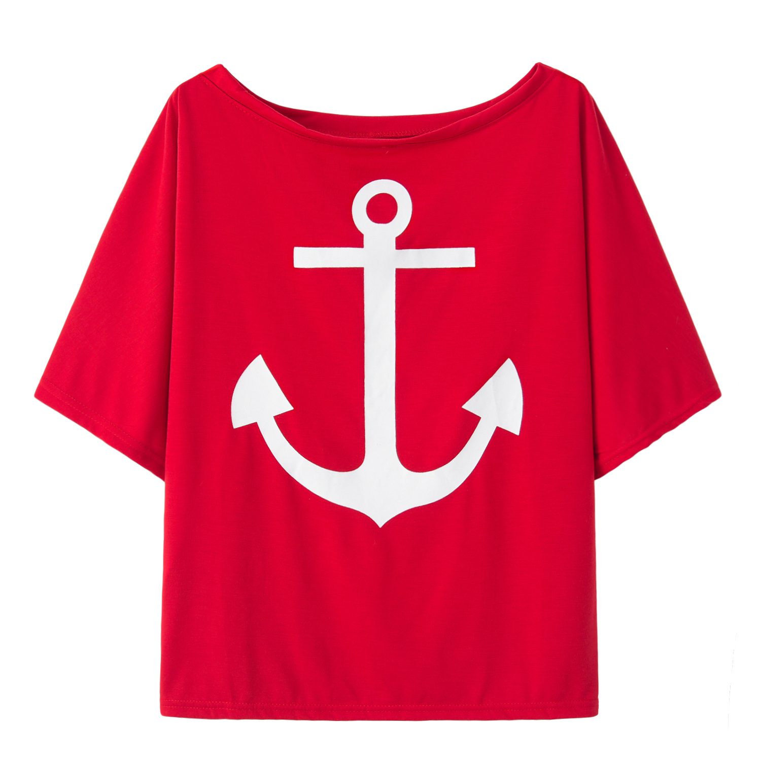 Women's T-Shirt Tops Tees 2022 spot new hot style loose one-shoulder bat shirt printed women