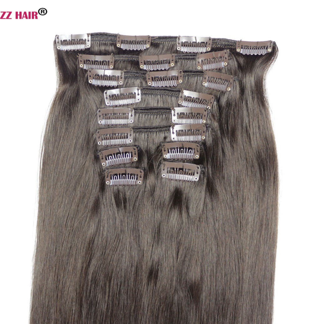ZZHAIR 16-26 inches 10pcs Set Clips in/on 100% Brazilian Remy Human Hair Extension Full Head 120g-200g Natural Straight