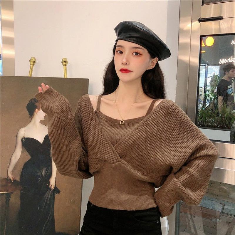 Women's Sweaters Jumpers Autumn Sexy V Neck Long Sleeve White Fake Two Pieces Crop Pull Femme Korean Chic Retro All-match Solid Tops, White;black
Women's Sweaters Jumpers Autumn Sexy V Neck Long Sleeve White Fake Two Pieces Crop Pull Femme Korean Chic Retro All-match Solid Tops, White;black