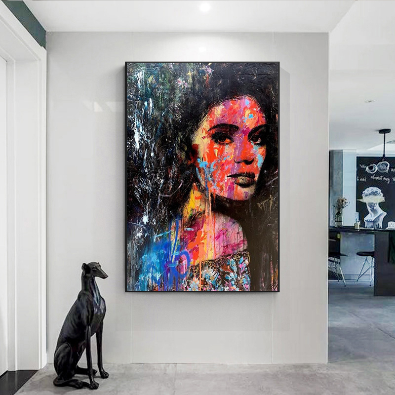 Abstract Woman Graffiti Art Canvas Paintings On the Wall Art Posters And Prints Modern Art Canvas Picture For Living Room Cuadro