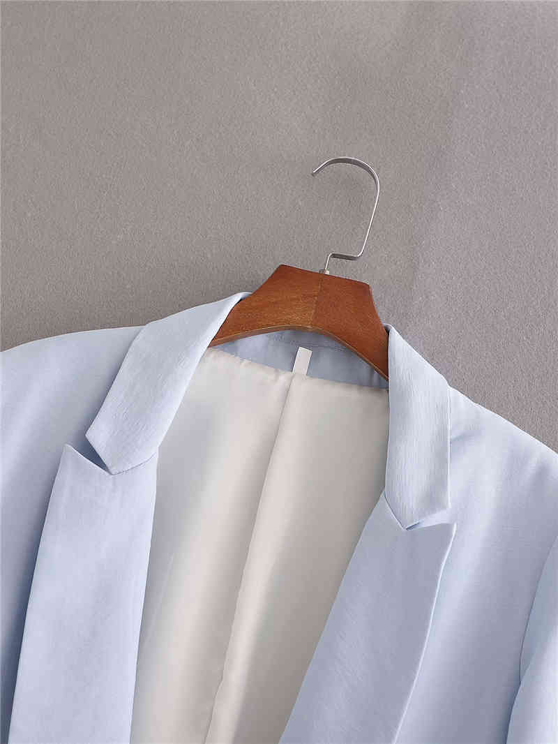 elegant women sky blue blazer jackets fashion ladies full sleeve suits casual female pocket chic girls 210430