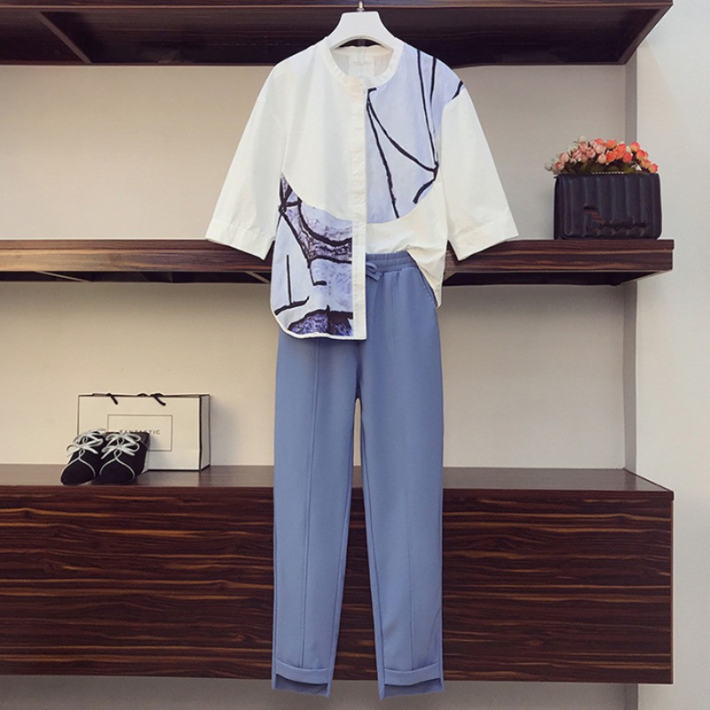 Women's Graffiti Print Loose White Shirt + Eleastic Waist Harem pants Suit Casual Summer 2 piece Set Holiday 210525, Blue
Women's Graffiti Print Loose White Shirt + Eleastic Waist Harem pants Suit Casual Summer 2 piece Set Holiday 210525, Blue