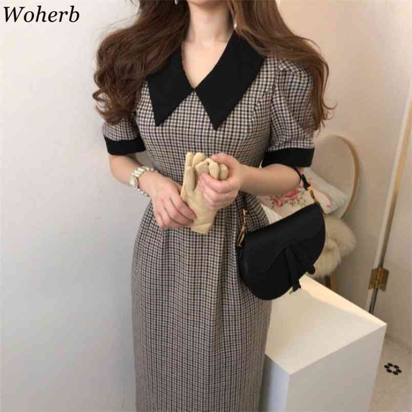 OL Office Lady Casual Vestidos Work Fashion Plaid Long Maxi Dress Summer Elegant High Waist Dresses Women 26034 210519