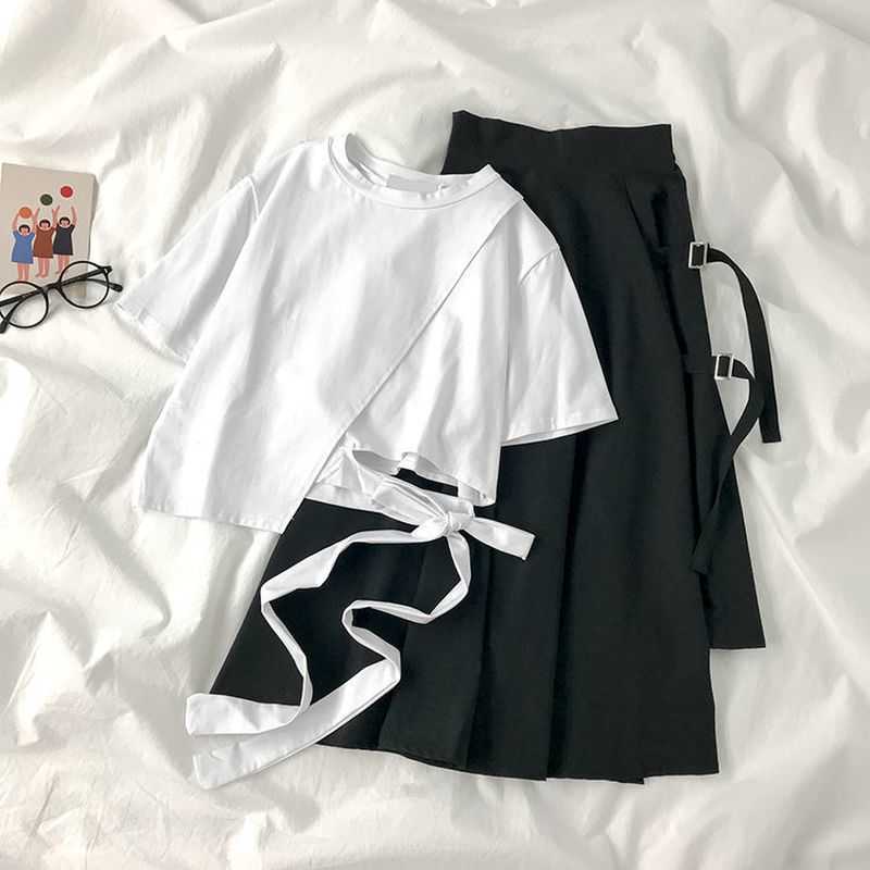 SS Streetwear set Summer suit small girl student Korean irregular bandage short-sleeved t-shirt + two-piece mid-length skirt 210526, Single shirt
SS Streetwear set Summer suit small girl student Korean irregular bandage short-sleeved t-shirt + two-piece mid-length skirt 210526, Single shirt