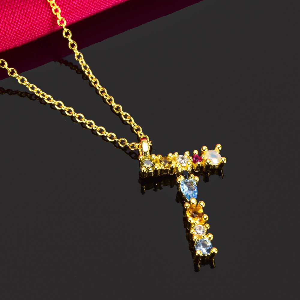 Pendant Necklaces Colored Zircon Designer Necklace Initial A-Z Letter For Women Copper alloy Plated with 18K gold Luxury Jewelry Name Alphabet Female 