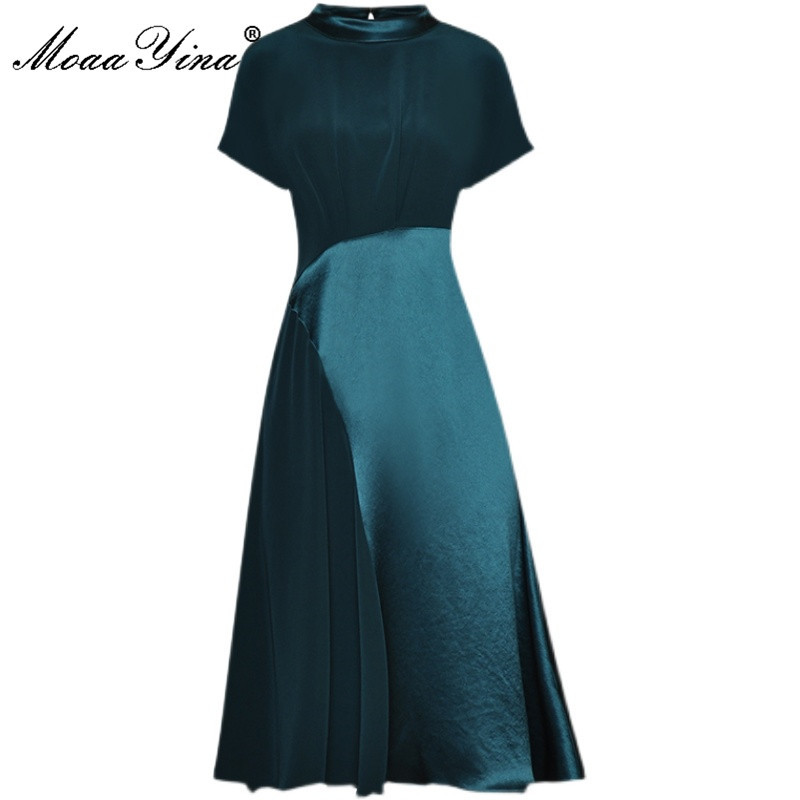 Fashion Designer Summer Dress Women's O-neck Short sleeve Splicing High waist Midi 210524, Navy blue
Fashion Designer Summer Dress Women's O-neck Short sleeve Splicing High waist Midi 210524, Navy blue