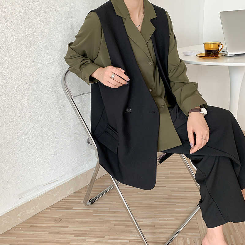 GOPLUS Winter Autumn Women's Vest Korean Style V-neck Open Stitch Vests Coats Womans Chaleco Mujer Abrigos Invierno 210819