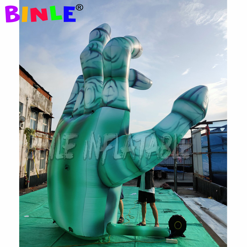 Customized giant green inflatable halloween yard decorations horror skeleton hand for outdoor