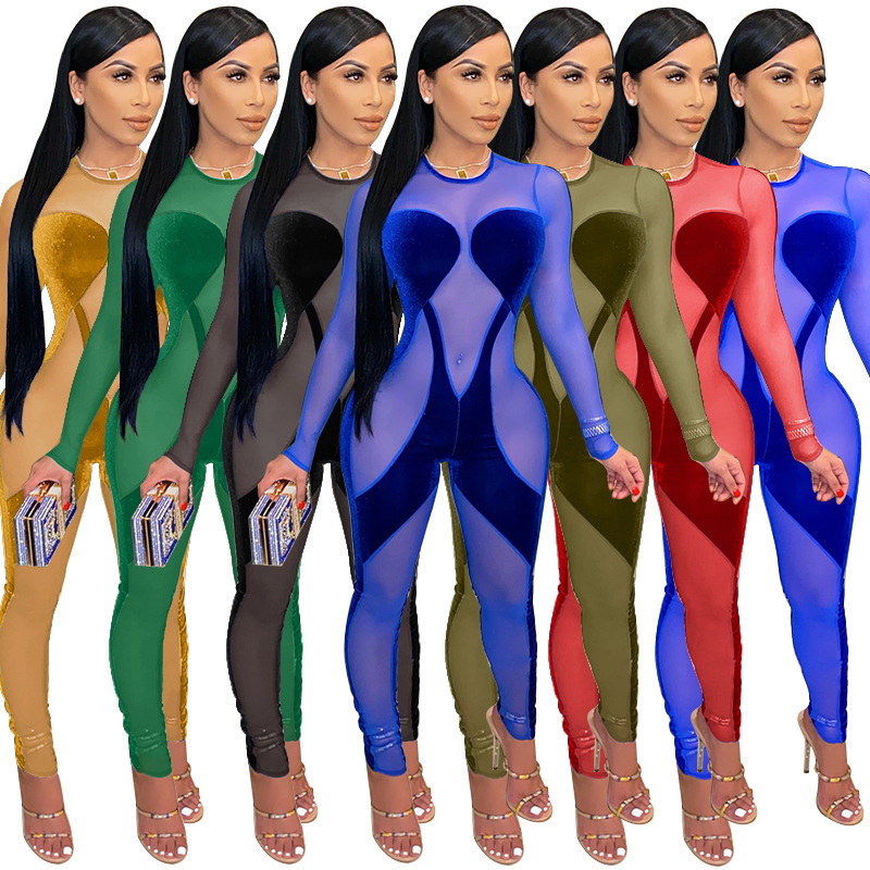 Autumn and winter large size women jumpsuits clothing gold velvet mesh splicing perspective sexy nightclub long sleeve Jumpsuit -4XL, Yellow
Autumn and winter large size women jumpsuits clothing gold velvet mesh splicing perspective sexy nightclub long sleeve Jumpsuit -4XL, Yellow