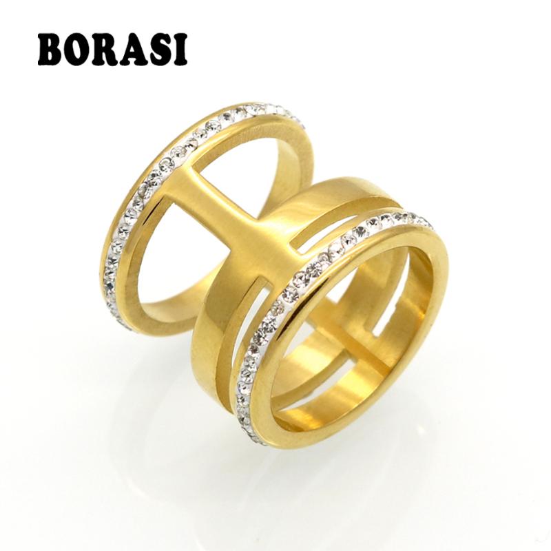Wedding Rings BORASI Luxury Crystal White Zircon Gold Silver Color Stainless Steel Ring Fashion Jewelry Men Women
Wedding Rings BORASI Luxury Crystal White Zircon Gold Silver Color Stainless Steel Ring Fashion Jewelry Men Women