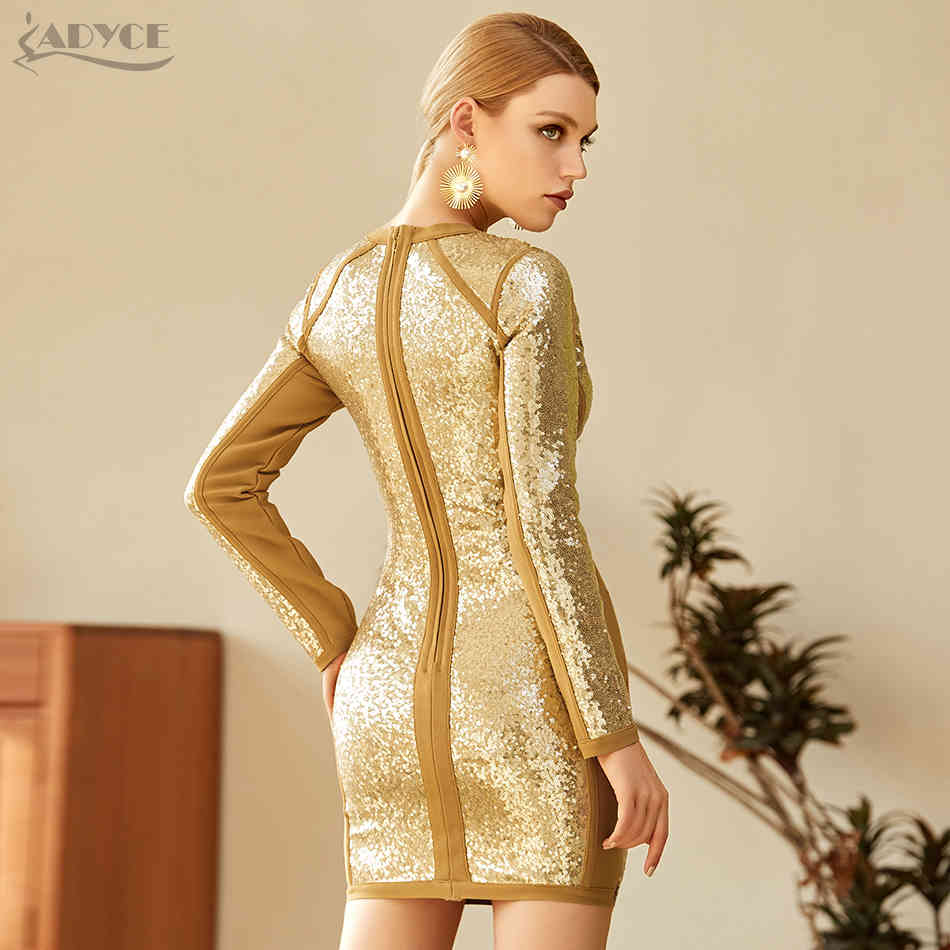 Winter Women Gold Sequined Long Sleeve Club Dress Sexy O Neck Fashion Mini Celebrity Evening Runway Party Dresses 210423