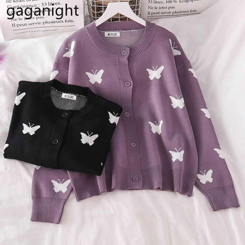 Butterfly Women Knitted Cardigan Long Sleeve Single Breasted Fashion Kardigan Casual Loose Cardigans Chic Korean Tops 210601