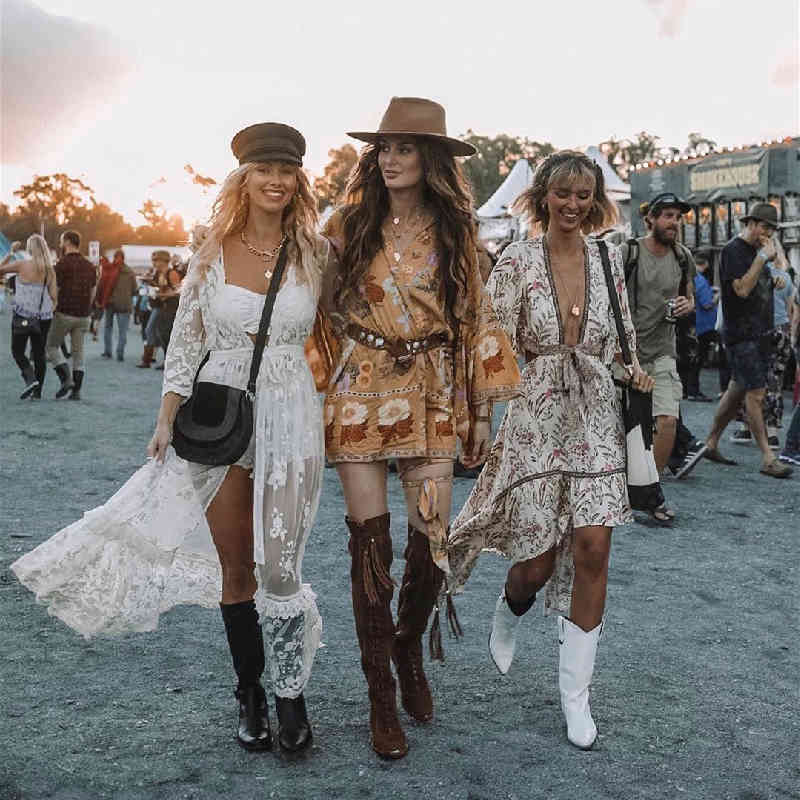 Boho Printed Bikini Cover-ups Long Kimono Self Belted Summer Beach Dress Cotton Tunic Women Wear Swim Suit Cover Up A559 210420