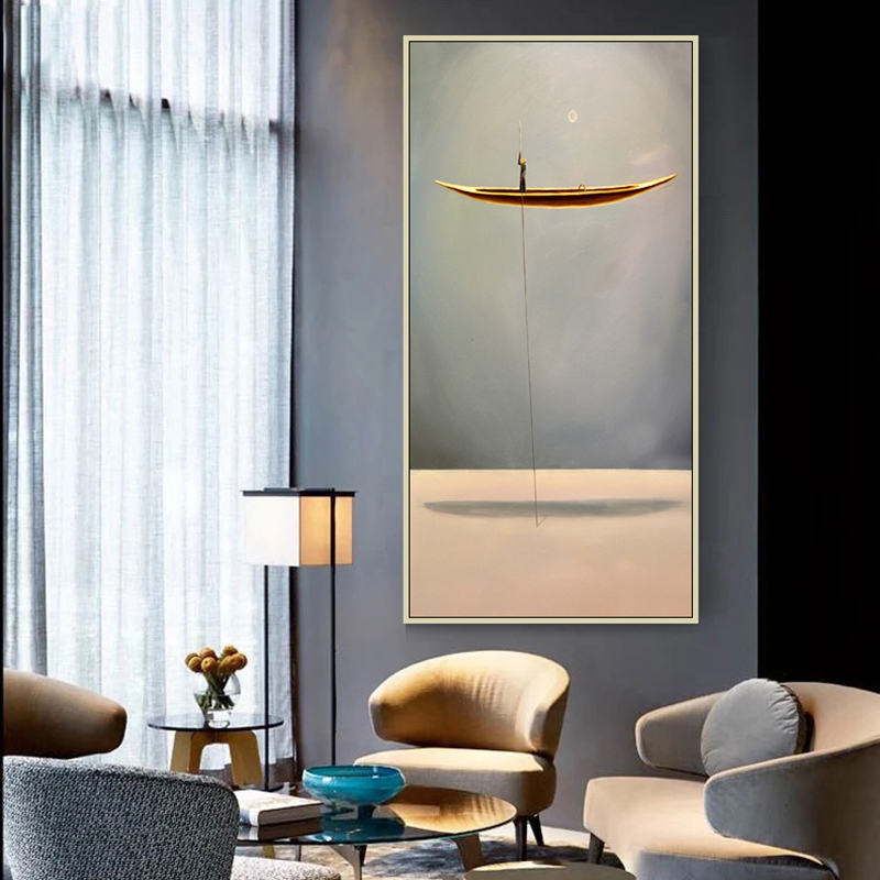 Abstract Art Golden Boat Canvas Painting For Living Room Posters and Prints Modern Cuadros Art Decorative Pictures