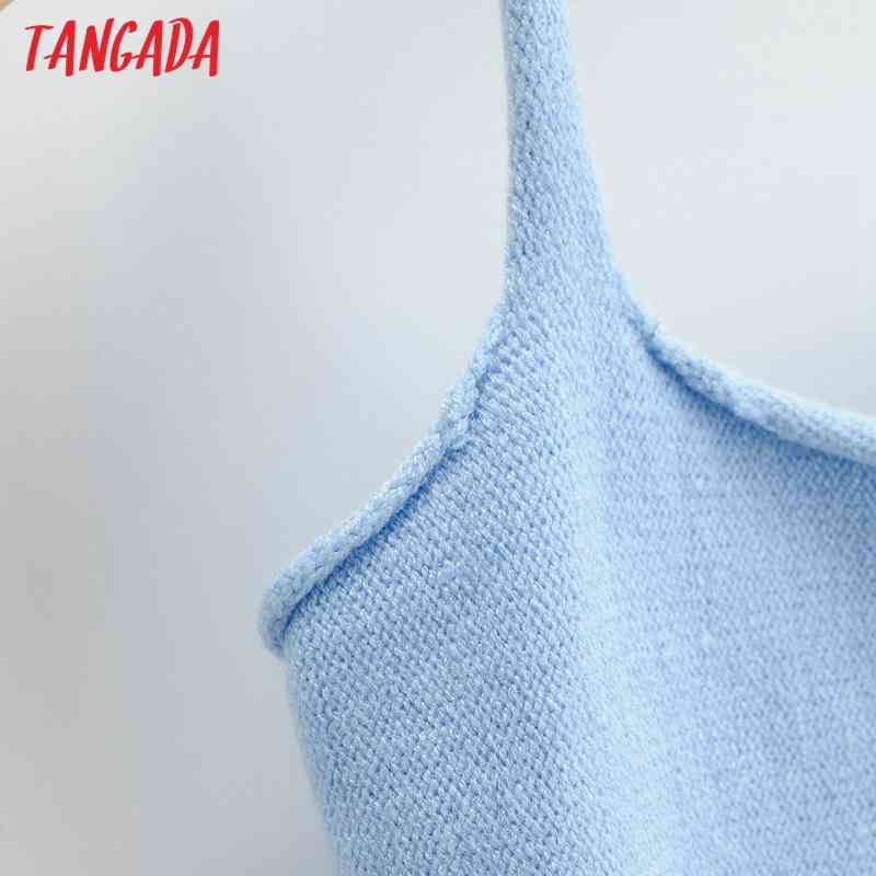 Women Knit Halter Camis Crop Top Spaghetti Strap Sleeveless Backless Short Shirts Female Casual Solid Tops 4P55 210416