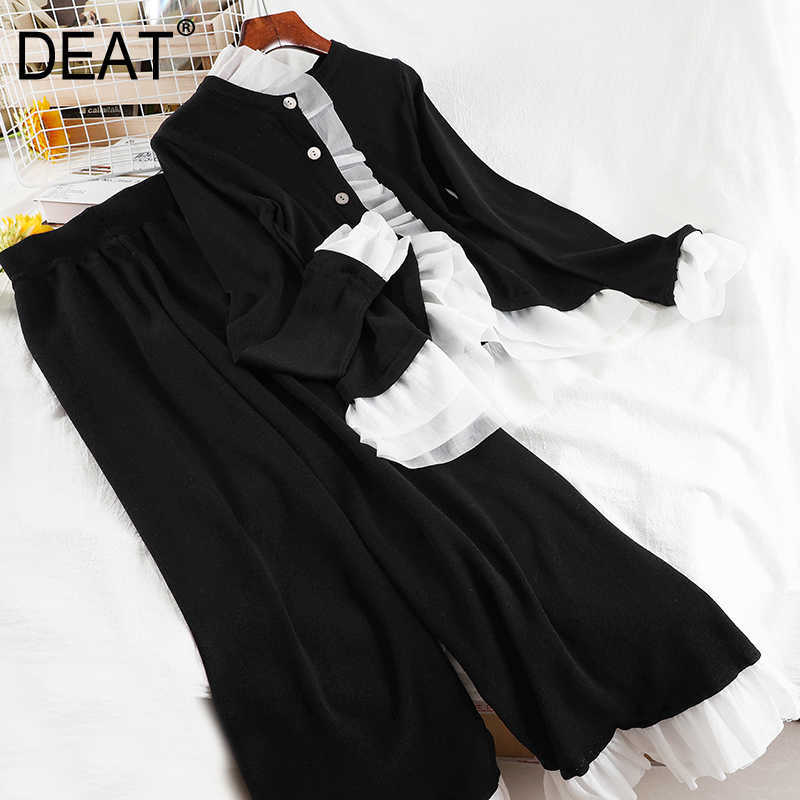 DEAT Women Stand Neck Long Sleeve Ruffles Patchwork Shirt Long Pants Two Piece Set Fashion Spring Summer 11D834 210709, Black
DEAT Women Stand Neck Long Sleeve Ruffles Patchwork Shirt Long Pants Two Piece Set Fashion Spring Summer 11D834 210709, Black