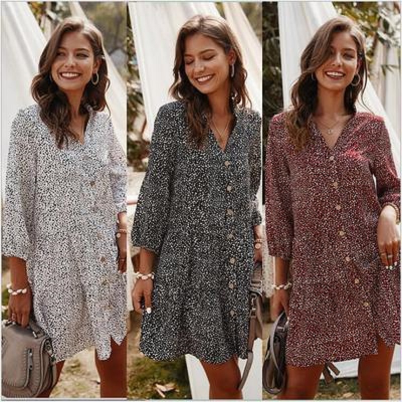 Casual Summer Dress Women Single Breasted Dot Print Above Knee Mini V-neck Three Quarter Sleeve Dresses for Womens, Black
Casual Summer Dress Women Single Breasted Dot Print Above Knee Mini V-neck Three Quarter Sleeve Dresses for Womens, Black