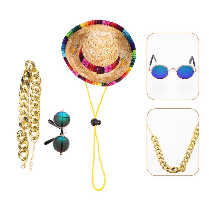 Dog Apparel 3pcs Mini Sombrero Mexican Hats Classic Pet Sunglasses Adjustable Gold Chain, As shown
Dog Apparel 3pcs Mini Sombrero Mexican Hats Classic Pet Sunglasses Adjustable Gold Chain, As shown