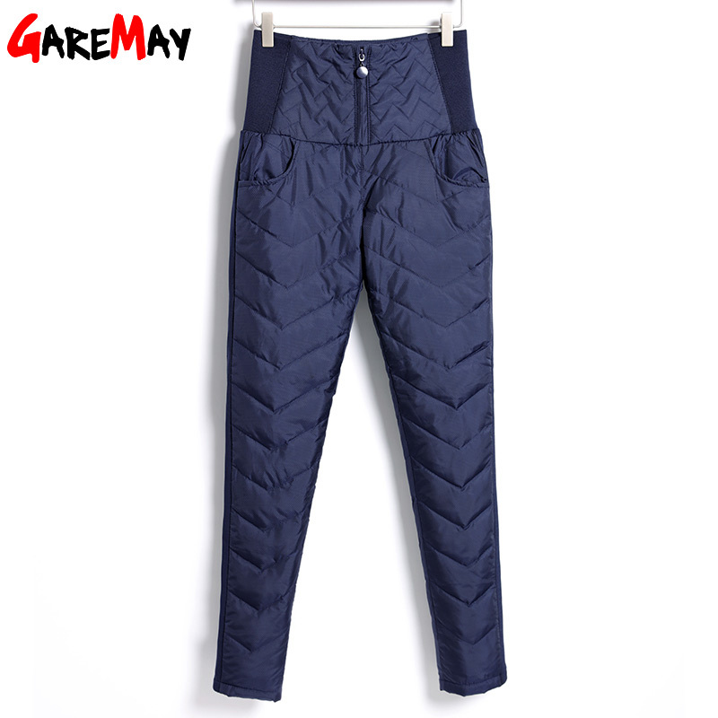 Women Winter Pant High Waist Duck Down Warm For Ladies Work Casual Slim Womens Formal Trousers Long Black Pants Women's classic 210428