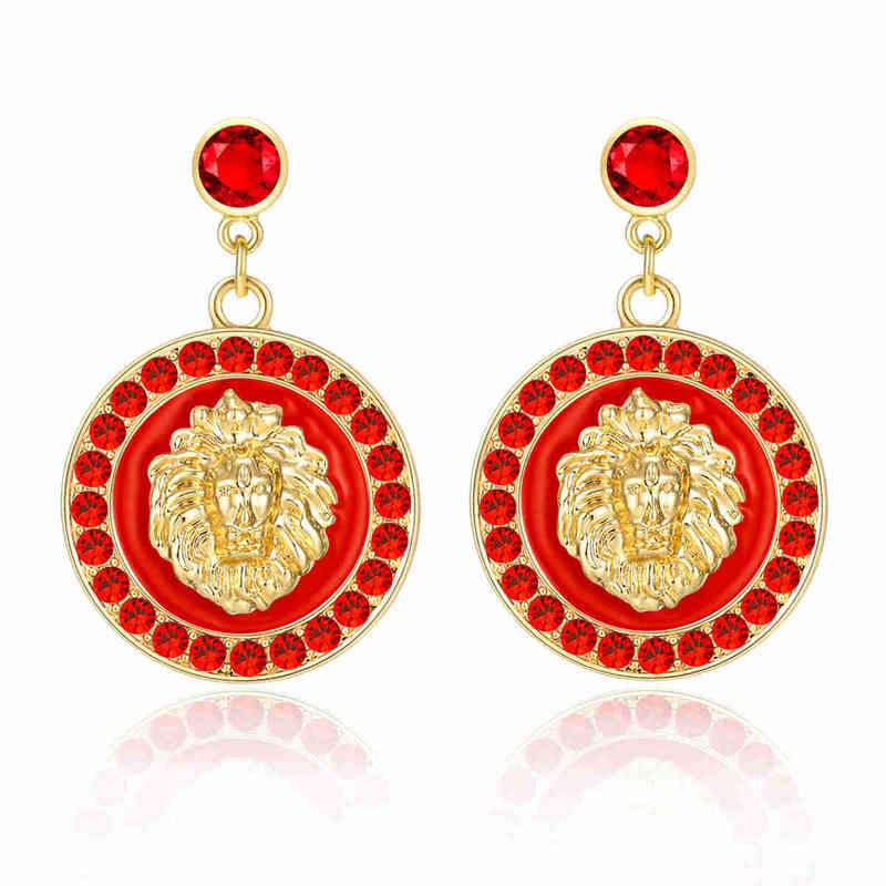 Hip Hop Gold Lion Head Stud Earring Punk Trendy Crystal Colored Enamel Fashion Basketball Wives Cocktail Costume Jewelry 220209
