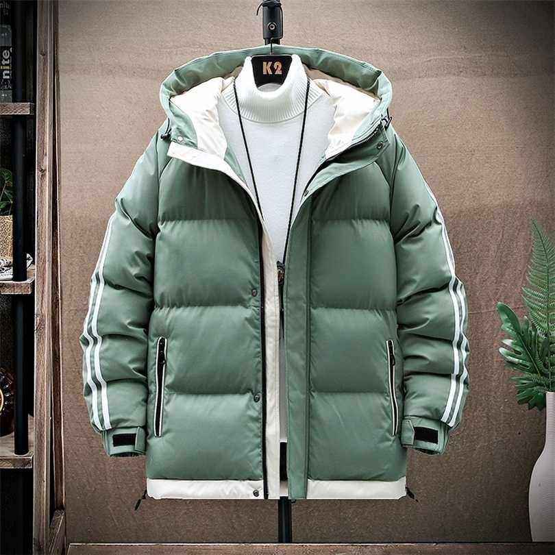 Men's Jacket Winter Cotton Harajuku Padded Hooded Thick Warm Outwear Casual Men M-5XL Chaqueta De Algodn Para Hombre 211214Z
