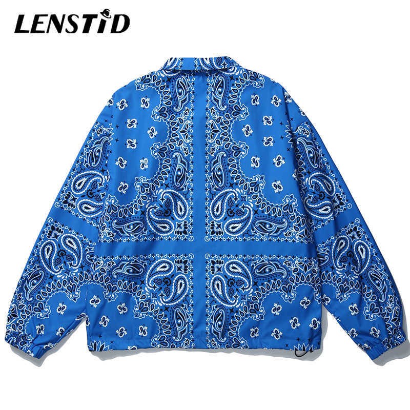 LENSTID Mens Wear Hip Hop Bandana Paisley Pattern Bomber Jackets Windbreaker Harajuku Streetwear Autumn Casual Coats Tops 210819