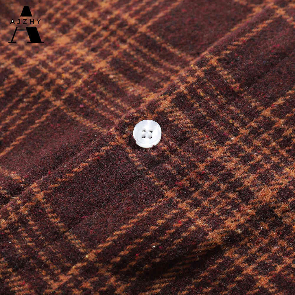 Casual Men Shirt Long Sleeve Autumn Winter Thick Plaid flannel Shirts Mens of Women Vintage Japanese Streetwear Pocket Camisas 210410