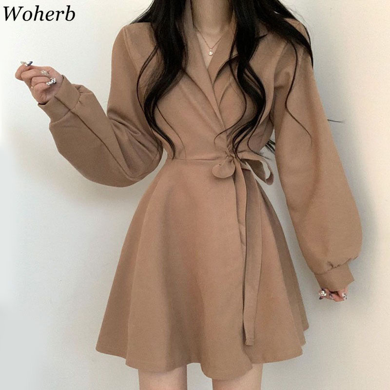 Lantern Sleeve Black Dress Women High Waist Hip A-line Vestidos Mujer Slim Fit Lace-up Bow Temperament Dresses 4l064 210519