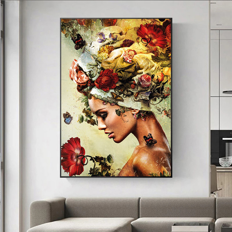 Profile Woman Floral Art Posters and Prints Abstract Characters Graffiti Art Murals Art Pictures on Canvas Home Decor