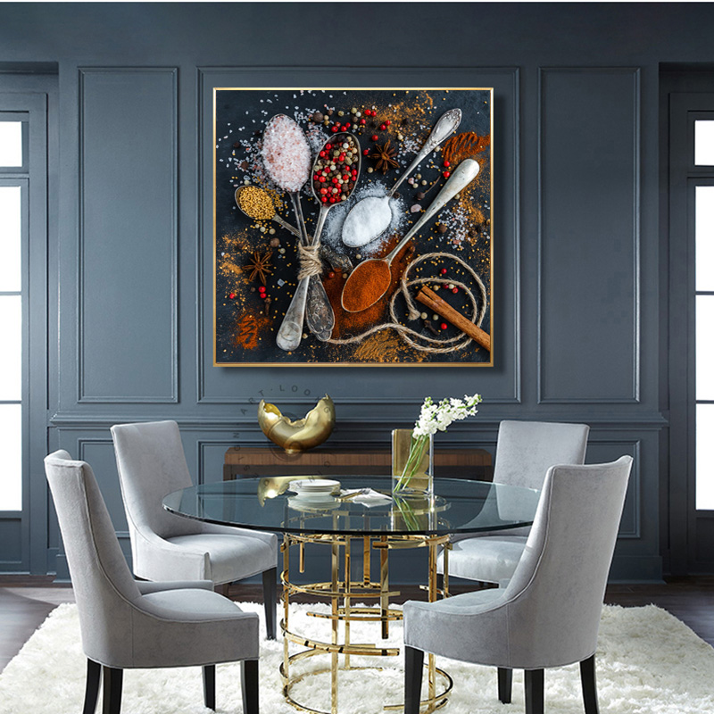 Colorful Spices And Spoons Picture Wall Art Paintings Printed On Canvas Abstract Posters For Kitchen Decoration Cuadros No Frame