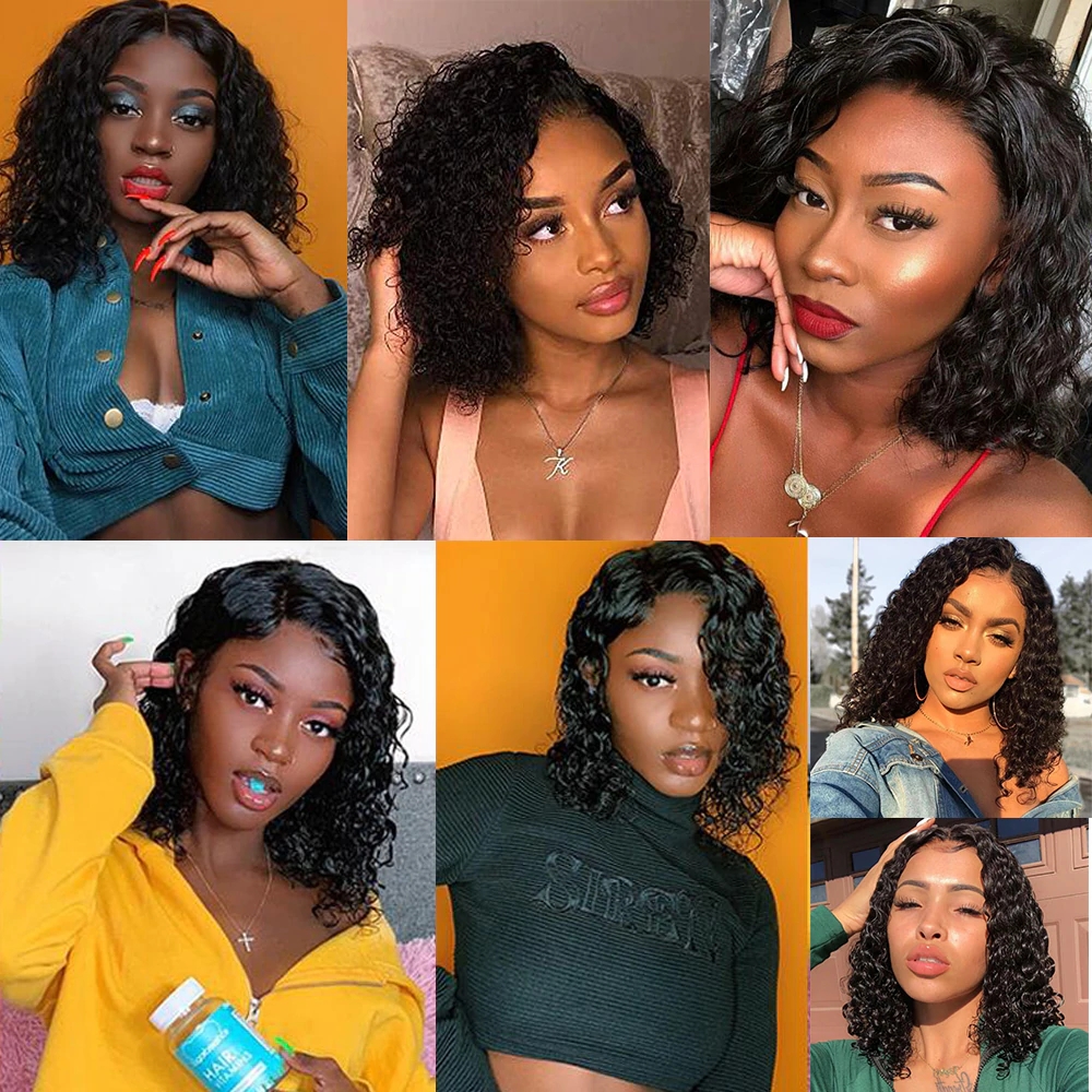 Curly Lace Front Wigs For Women Kinky Curl Brazilian Human Hair 13X4 Short Bob Synthetic Frontal Wig