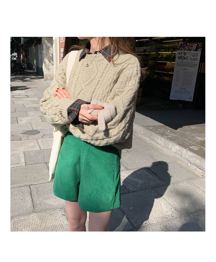 3colors SM Spring summer High Waist Shorts Feminino Soild color Corduroy loose casual wide leg Short womens (X1069) 210423