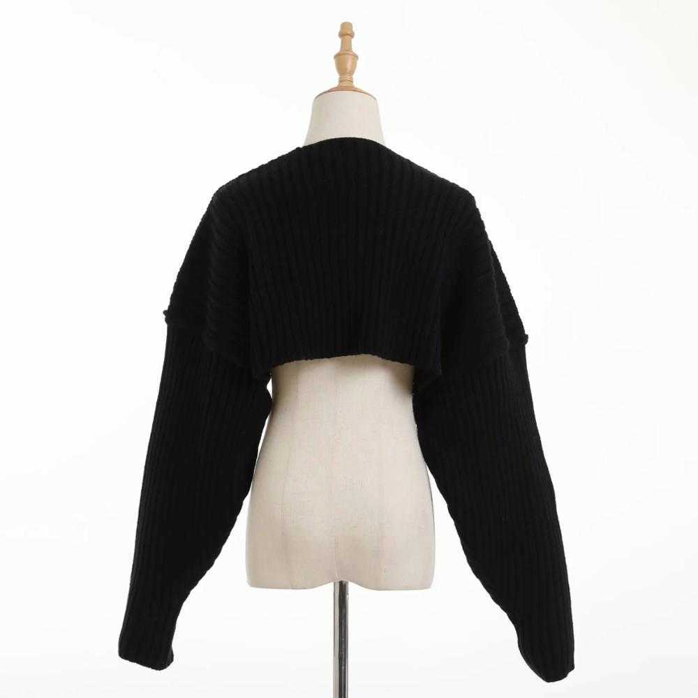 Stylish Striped Line Rib Knitting Shawl Sweater Cropped Women Cardigan Long sleeve Scarf Streetwear Autumn Winter 210914