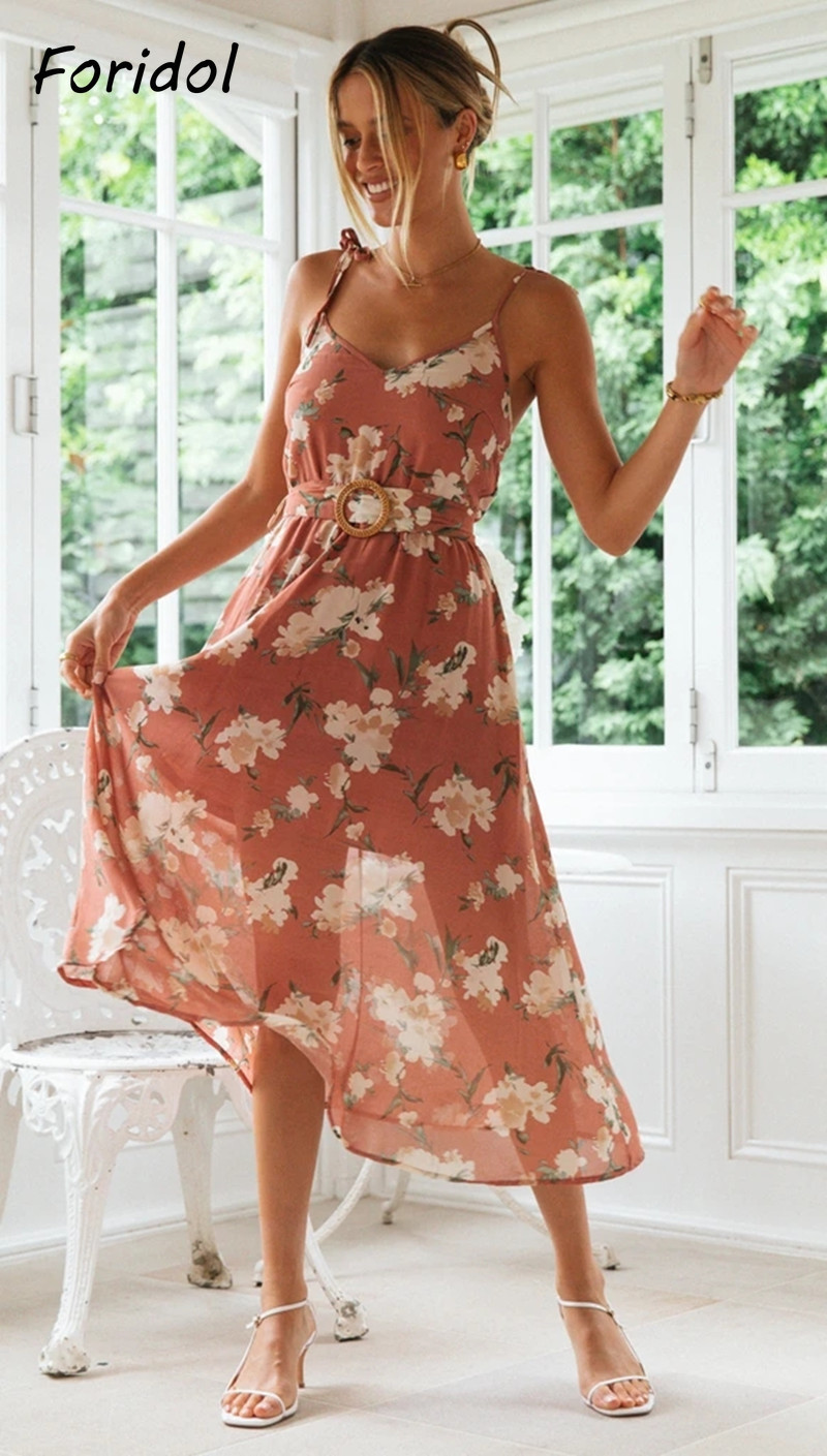 Foridol Sleeveless Elegant Floral Boho Beach Dress Women Summer Lady Casual Maxi Long Dress Sundress New Vestidos Mujer 210415