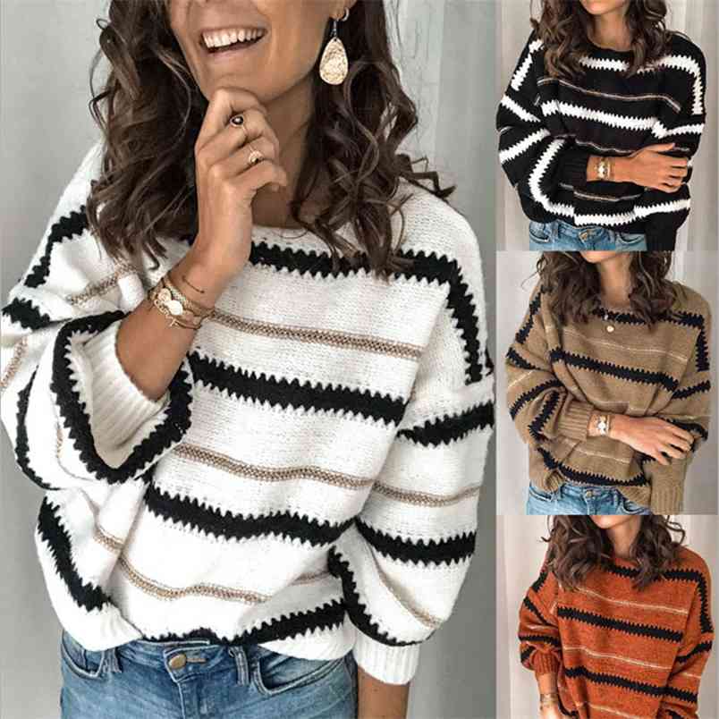 Autumn And Winter Striped Sweater Women Round Neck Long Sleeve Pullover Casual Loose Lantern Woman Sweaters 210517, Black
Autumn And Winter Striped Sweater Women Round Neck Long Sleeve Pullover Casual Loose Lantern Woman Sweaters 210517, Black
