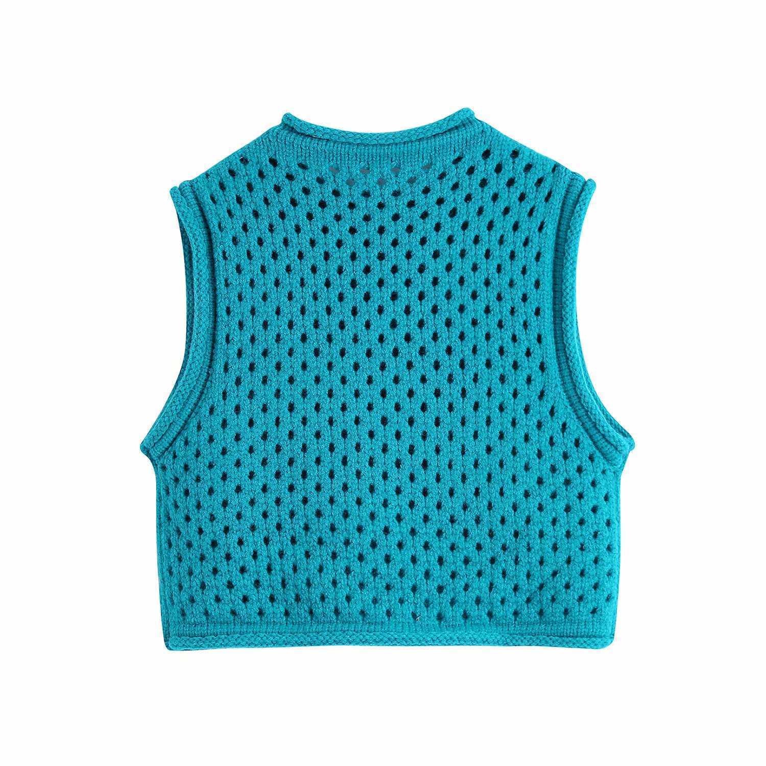 Women Cropped Knit Sweater Vest POINTELLE Sleeveless Casual Fashion Chic Lady Woman Sweaters Pullovers Tops 210709
