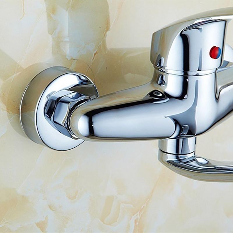 Double Hole Cold And Faucet Single Handle Wall-mounted Entry Type Tap With Spout Very Short 15 Cm Bathroom Sink Faucets