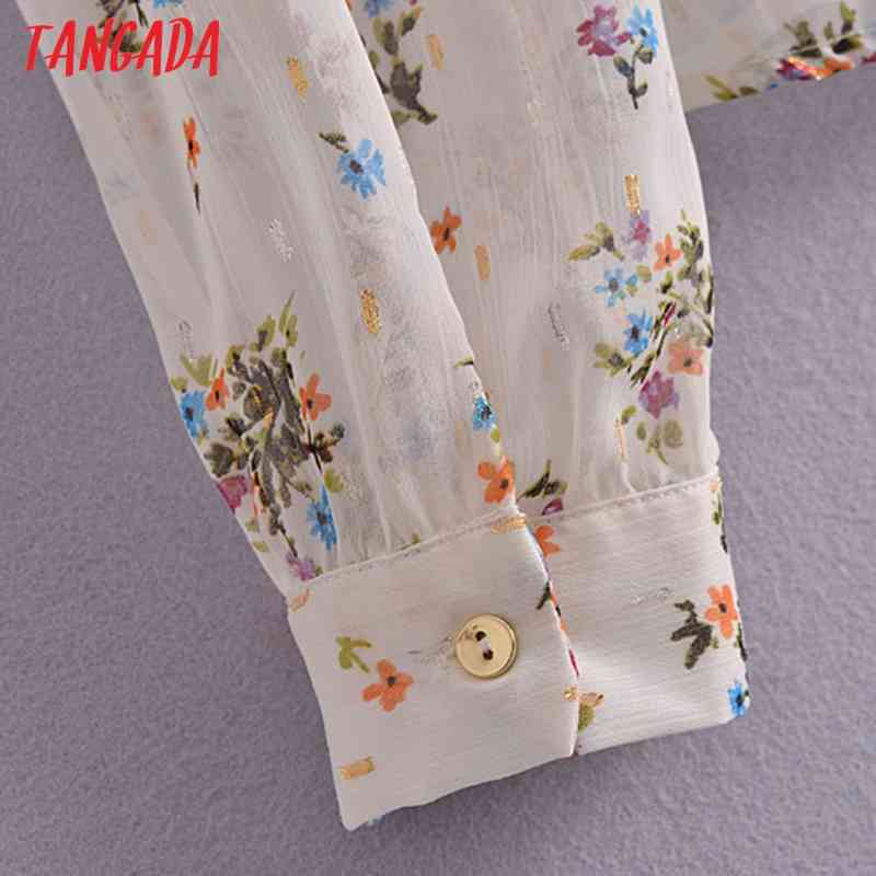 Women Retro Ruffles Print Chiffon Long Sleeve Chic Female Casual Loose Shirt Blusas Femininas 3H193 210416