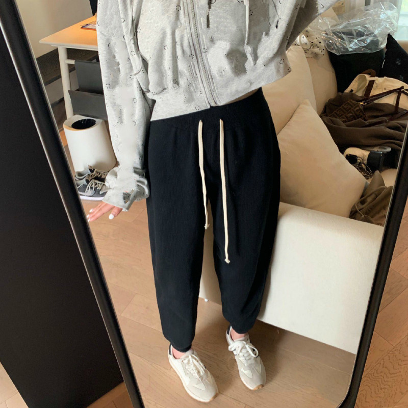 Nomikuma Korean Causal Knitted Sweat Pants Lace Up High Waist Ankle-length Trousers Autumn Winter Women Sweater Pants 6D680 210427