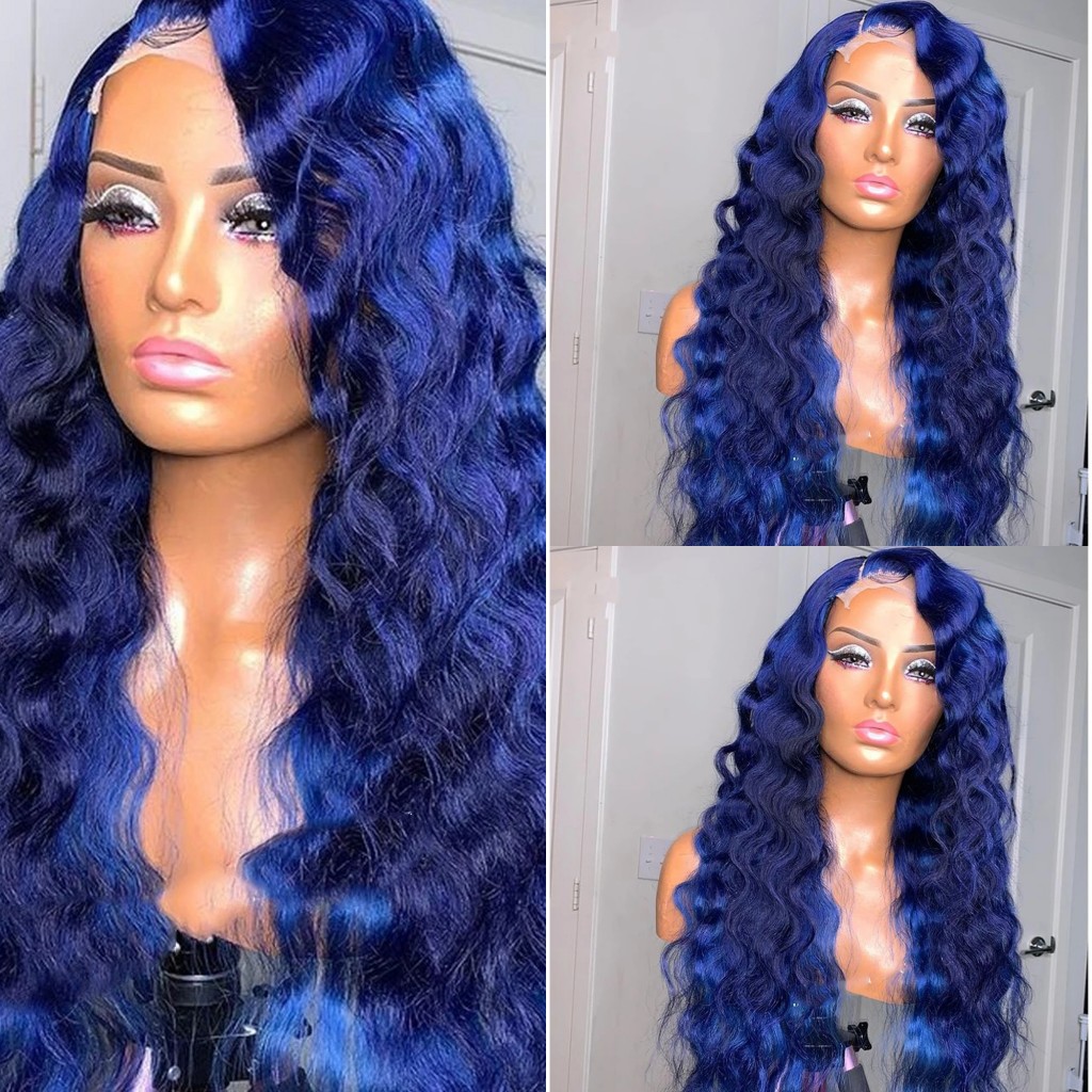 Free shipping Free Part Dark Blue/ Bury/613 Blonde Lace Front Wigs 13x4 Synthetic Glueless Preplucked Kinky Curly Wig for Black Women